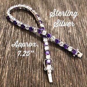 Sterling Silver CZ Faux Tanzanite Tennis Bracelet